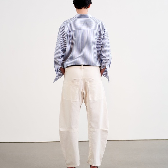 Nili Lotan Shon Pant Bowed Leg Patch Pockets Cotton Sz 0 in Eggshell - Picture 7 of 11